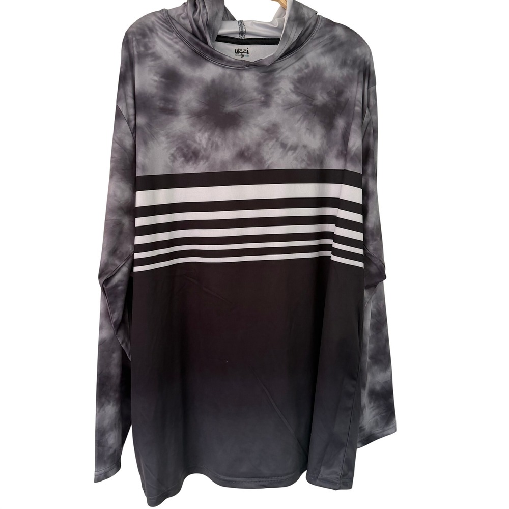 Uzzi Mens Grey Black Tie Dye Striped UPF 30+ Hoodie XXL Outdoors Boating Hiking